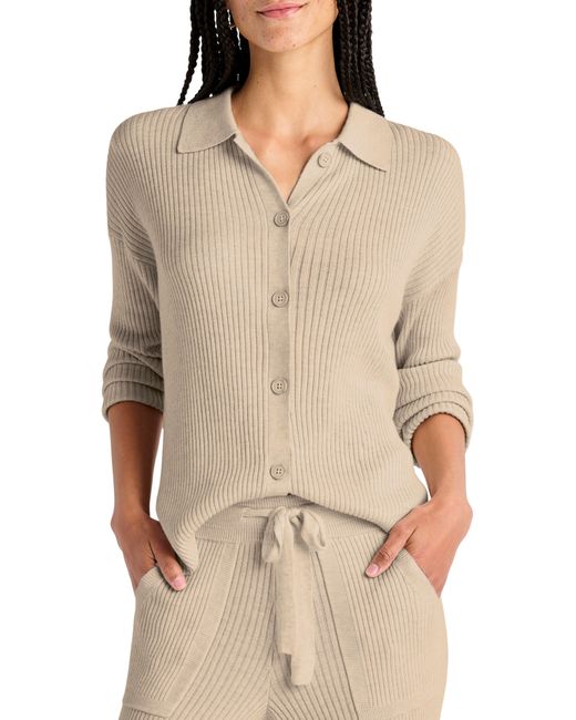 Splendid Natural Georgie Elbow Sleeve Rib Button-up Sweater
