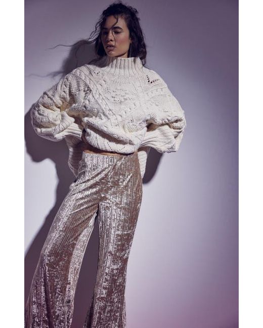 Free People Natural Star Sign Ribbed Wide Leg Velvet Pants