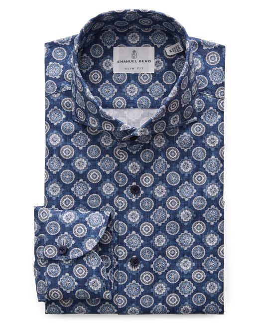 Emanuel Berg Blue Medallion Print Dobby Button-up Shirt for men