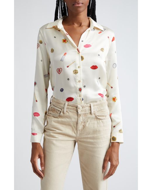 L'Agence Natural Tyler Long Sleeve Silk Button-up Shirt