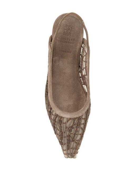 Brunello Cucinelli Brown Monili Slingback Pointed Toe Flat
