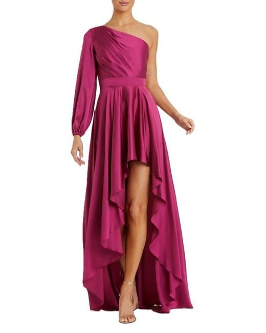Mac Duggal Red High Low One Shoulder Flowy Gown