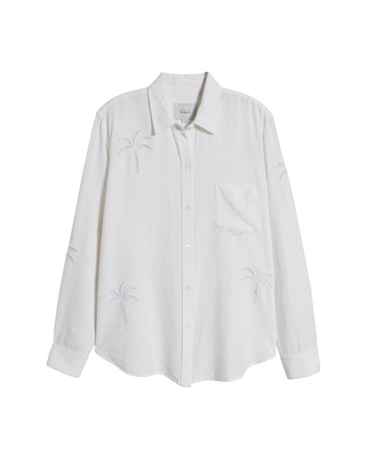 Rails White Charli Palm Eyelet Linen Blend Button-up Shirt