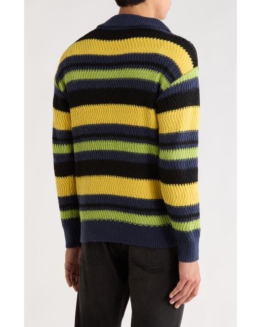 Pleasures Black Cooper Stripe Long Sleeve Polo Sweater for men