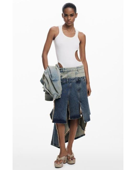 Desigual Blue Two Tone Ruffle Denim Skirt