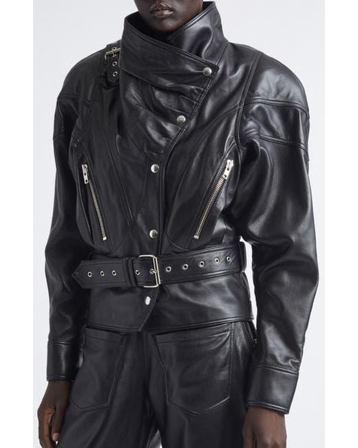 VAQUERA Black Bombshell Belted Leather Jacket