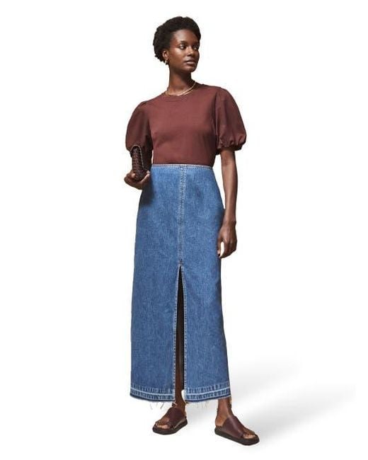 Ro&zo Blue Denim Split Front Maxi Skirt