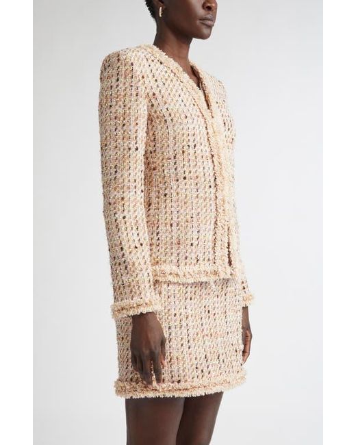 St. John Natural Susan Fringe Trim Metallic Tweed Jacket