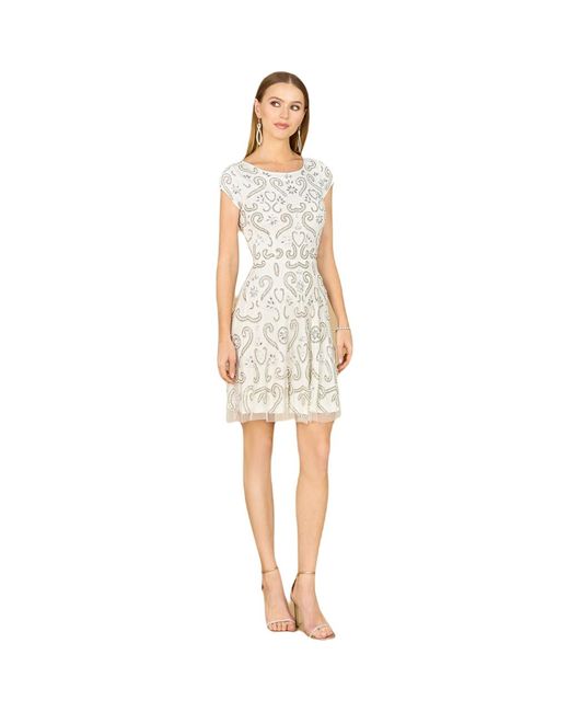 LARA New York White Short Sleeve Beaded Cocktail Dress