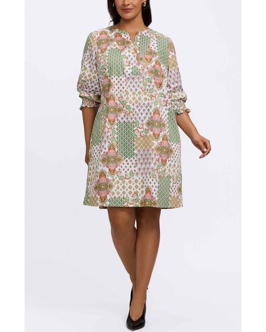 Foxcroft Natural Alicia Patchwork Shift Dress