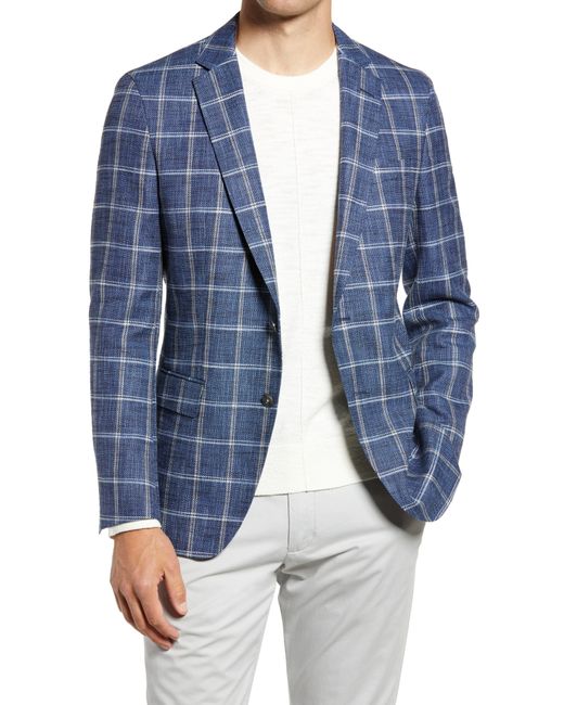 Boss Blue Hartley Classic Fit Plaid Cotton Blend Sport Coat for men