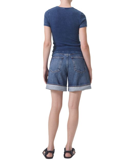 Agolde Blue Dame High Waist Mid Length Relaxed Denim Shorts