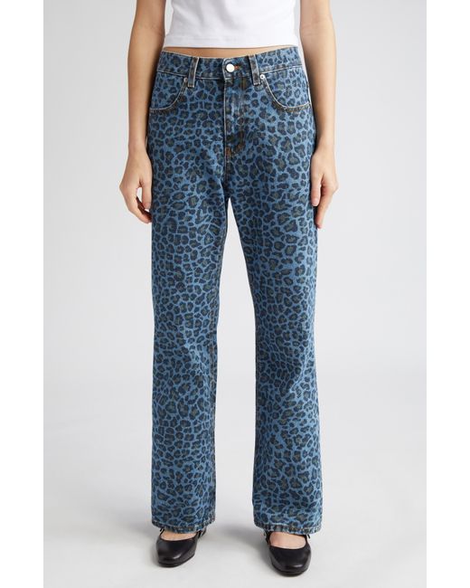 Molly Goddard Blue Leopard Print Rigid Flare Jeans