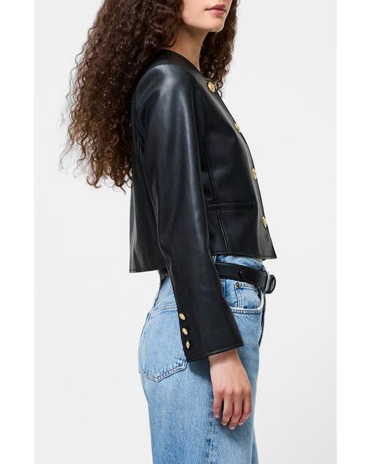 French Connection Black Dessa Crop Faux Leather Jacket
