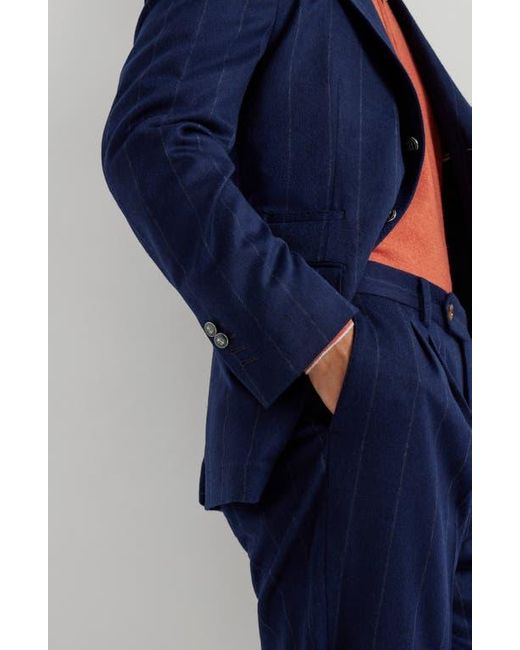 Brunello Cucinelli Blue Wide Chalk Stripe Deconstructed Blazer for men