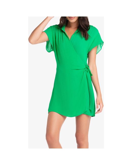Helen Jon Green Flutter Sleeve Wrap Dress