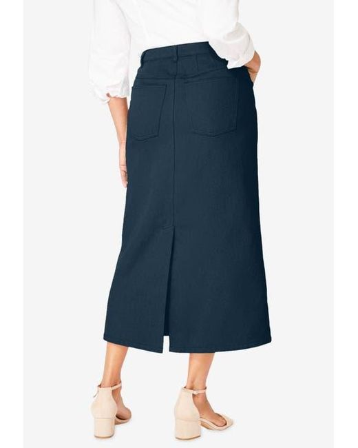Jessica London Blue Classic Cotton Denim Midi Skirt