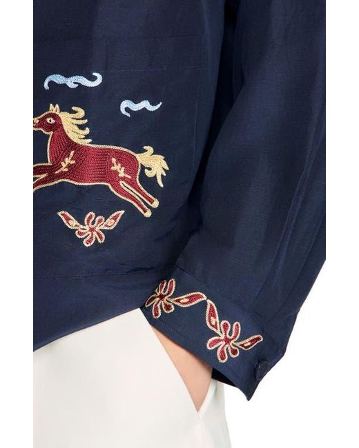 Sandro Blue Embroidered Wing Collar Jacket for men