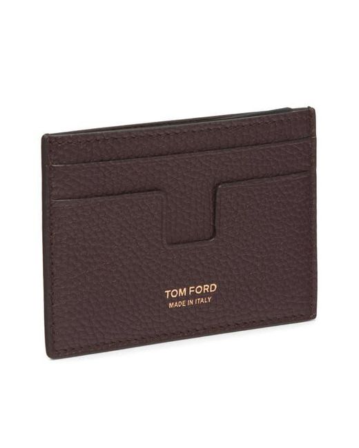 Tom Ford Brown T-Line Soft Grain Leather Card Holder for men