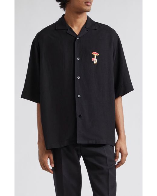 Jil Sander Black Embroidered Mushroom Short Sleeve Camp Shirt for men