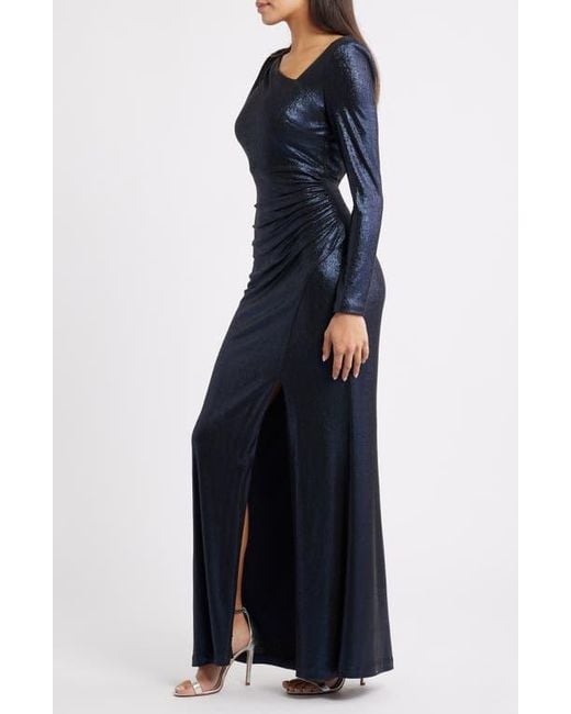 Eliza J Ruched Asymmetric Neck Long Sleeve Maxi Dress in Blue | Lyst Eliza J Ruched Asymmetric Neck Long Sleeve Maxi Dress in Blue | Lyst