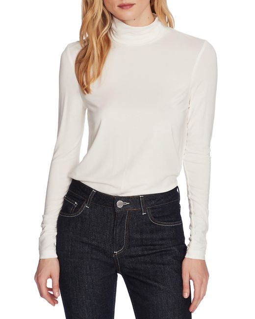 Court & Rowe White Stretch Jersey Mock Neck Top