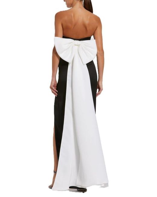 Mac Duggal Black Sweetheart Neckline Oversized Bow Satin Strapless Bustier Gown