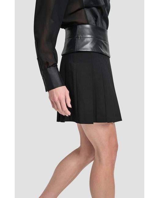 DKNY Black Pleated Mixed Media Miniskirt