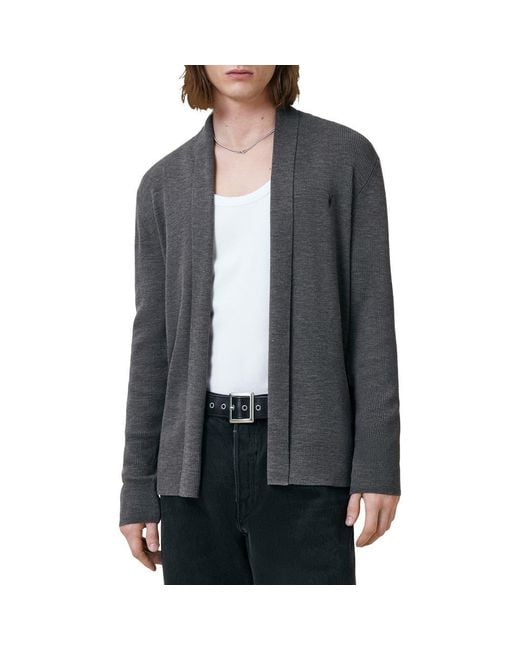 AllSaints Gray Mode Merino Wool Shawl Collar Cardigan for men