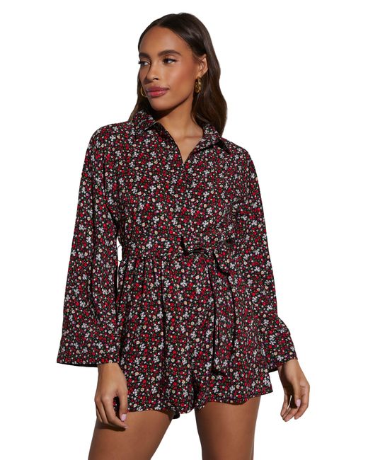Vici Collection Red Angelina Floral Print Long Sleeve Romper