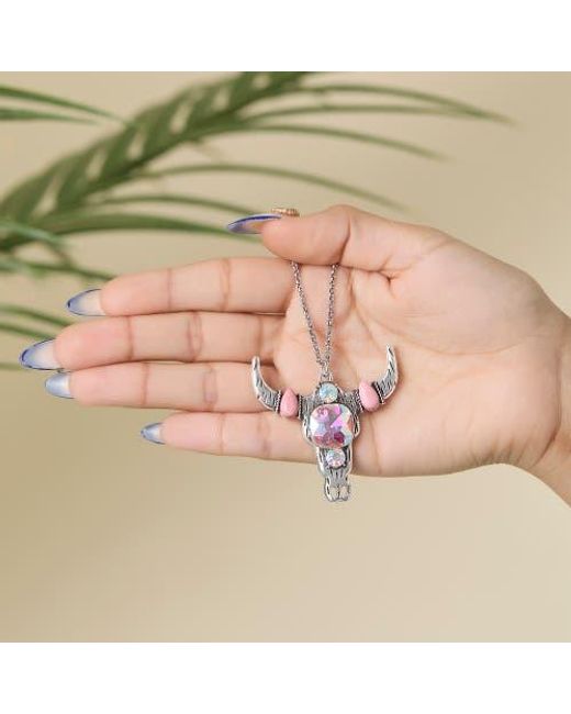 Jessica Simpson Pink Bull Skull Pendant Necklace