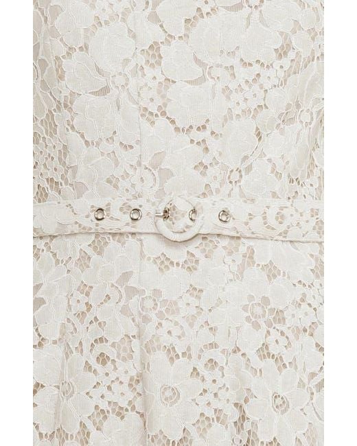 FREEMARKET White Strapless Belted Cotton Blend Lace Cocktail Dress