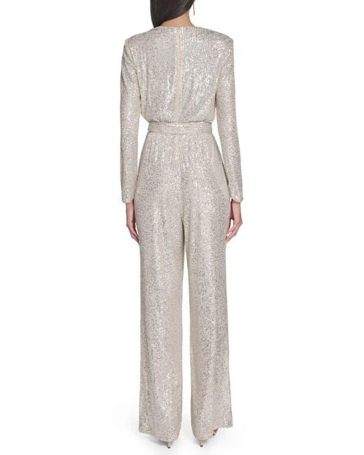 Eliza J Gray Draped Neck Long Sleeve Sequin Jumpsuit