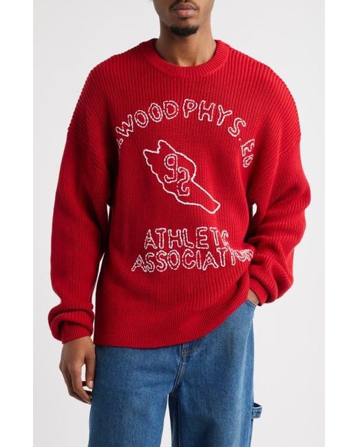 Elwood School Spirit Embroidered Graphic Crewneck Sweater for men