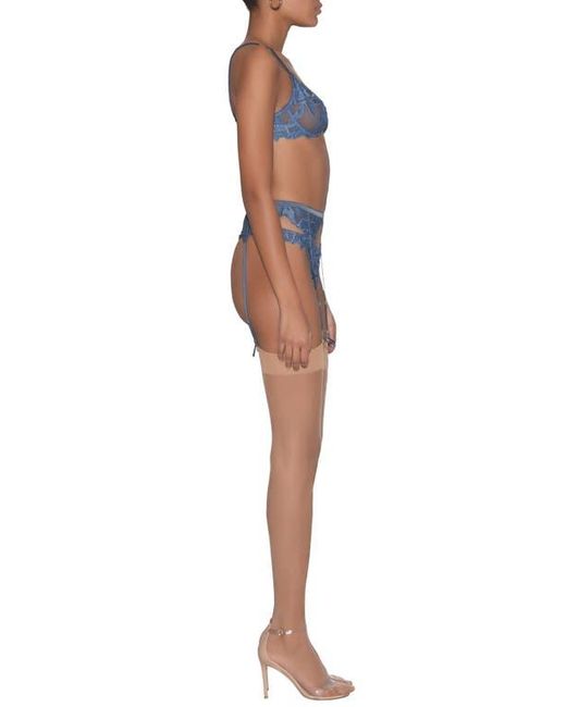 Fleur du Mal Blue Lily Embroidered Hipster Thong