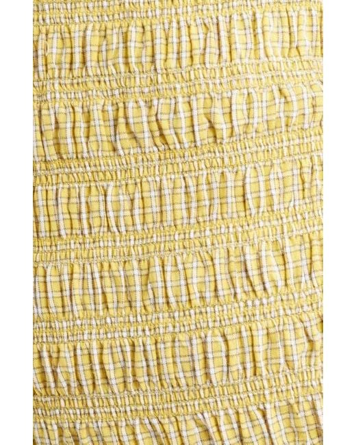 TOPSHOP Yellow Shirred Cotton Seersucker Midi Sundress