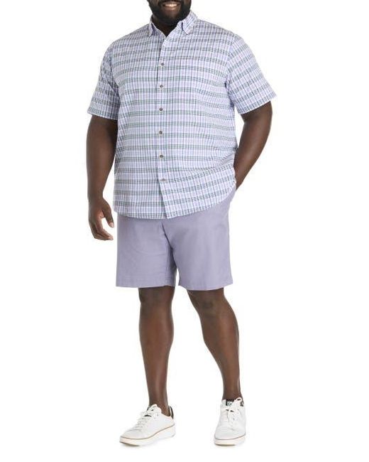 Oak Hill by DXL Blue Big & Tall Seersucker Large Plaid Sport Shirt for men