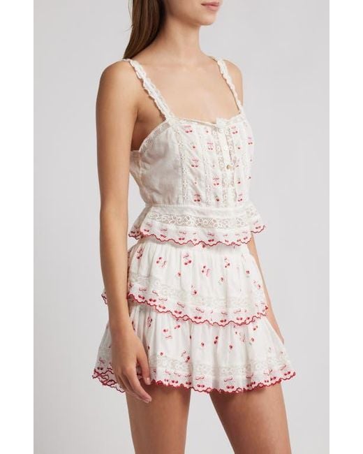 LoveShackFancy White Vietta Cherry Embroidered Lace Cotton Crop Tank