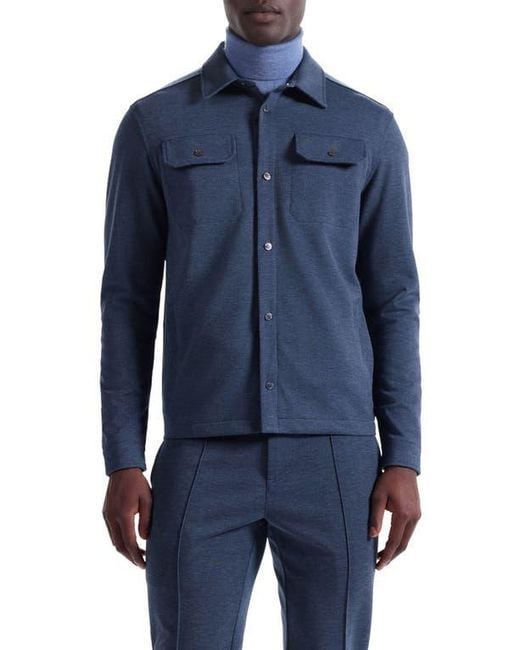 Bugatchi Blue Heathered Kint Snap-Up Shirt Jacket for men