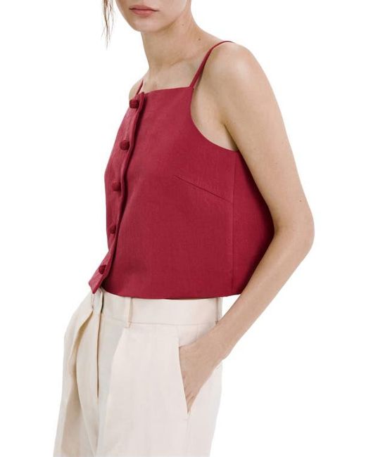 Mango Red Square Neck Button Front Top