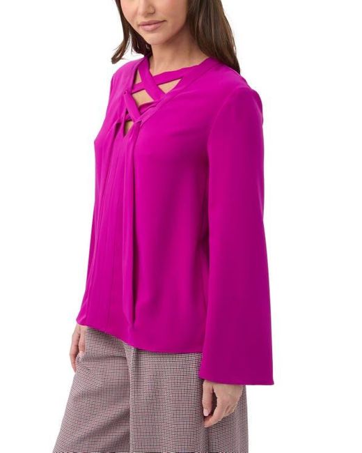 Trina Turk Pink Picabella Lace Up Neck Top