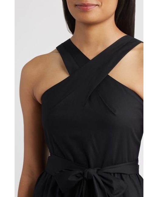 Anne Klein Crisscross Halter Midi Dress in Black | Lyst