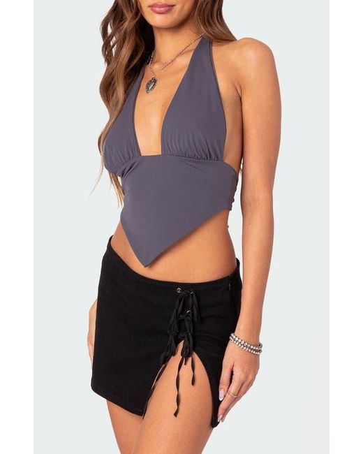 Edikted Black Open Back Triangle Halter Top