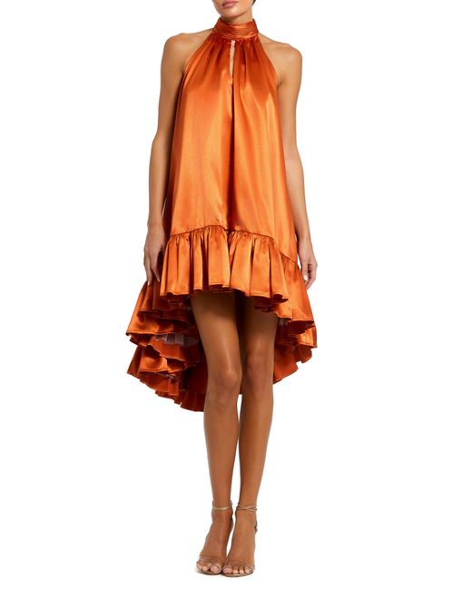 Mac Duggal Orange Satin High-low Dress