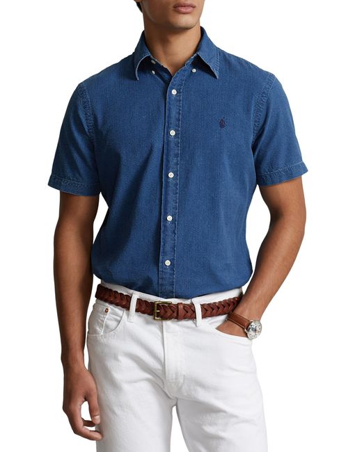 Polo Ralph Lauren Blue Denim Short Sleeve Button-down Shirt for men