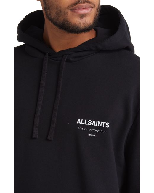 AllSaints Black Underground Logo Hoodie Sweatshirt for men