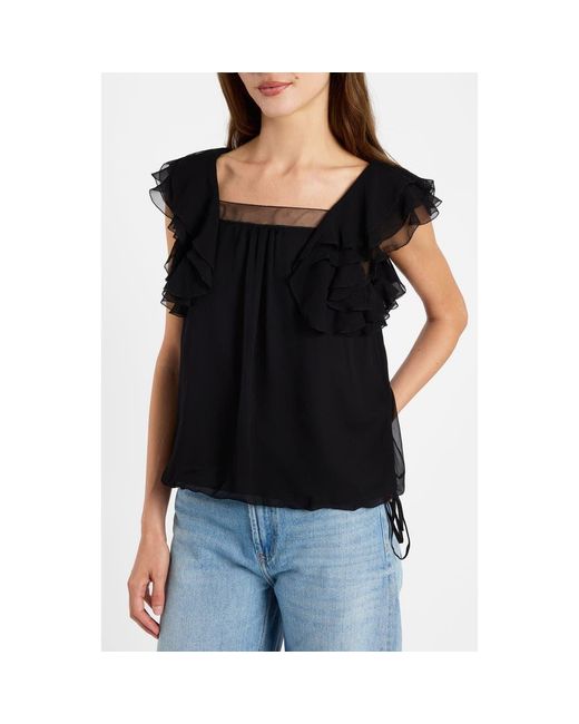 Santorelli Black Chass Ruffle Blouse