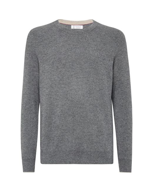 Brunello Cucinelli Gray English Rib Knit Sweater for men
