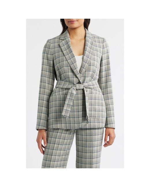 Anne Klein Gray Belted Plaid Blazer