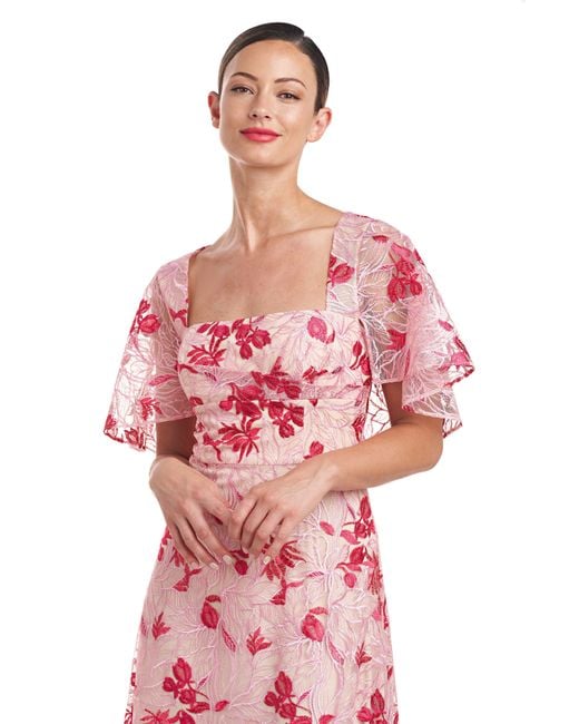 JS Collections Red Lola Floral Embroidery Cocktail Dress